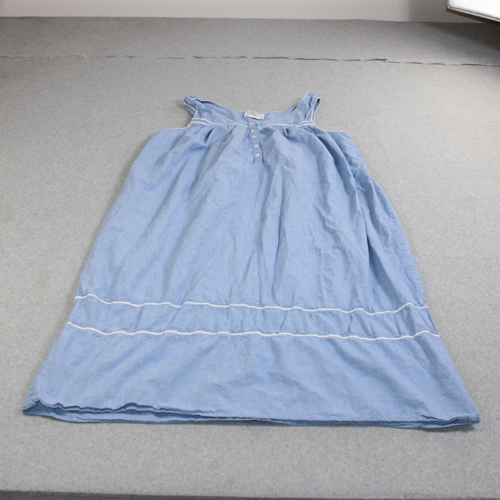 Cabernet Nightgown Women Medium Blue Cotton Sleeveless Henley Chemise Sleepwear